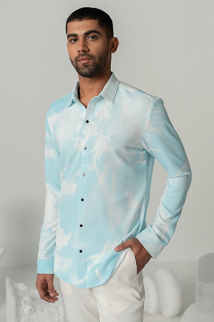 Aqua Italian Crepe Shirt by Varun Chakkilam Men