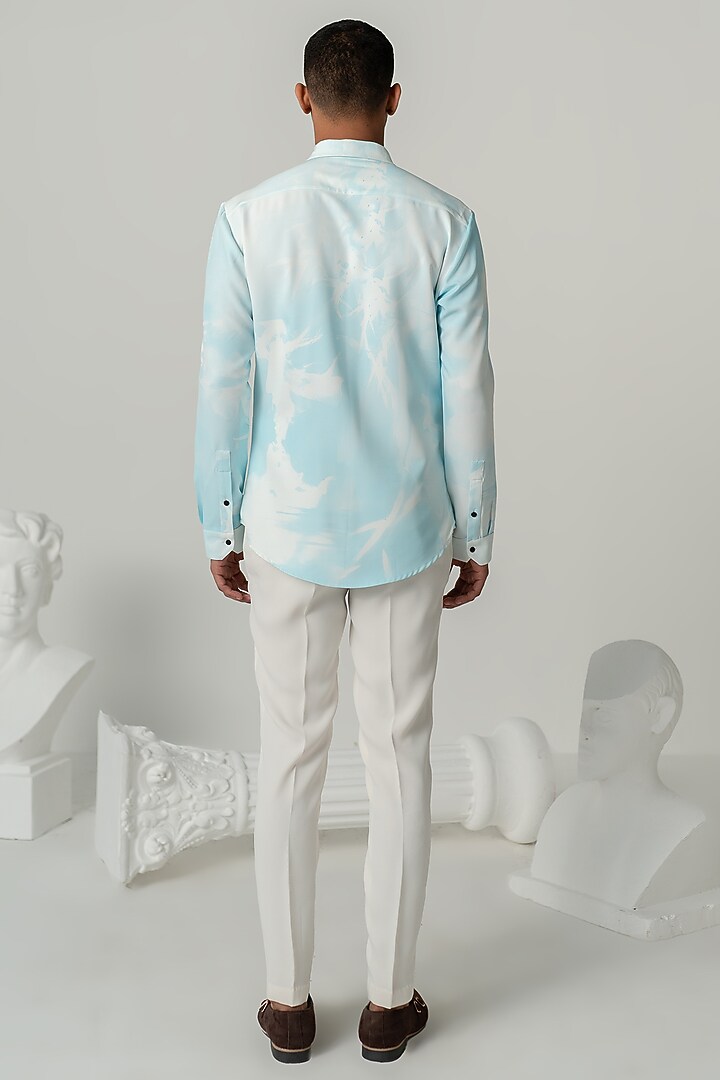 Aqua Italian Crepe Party Wear Shirt by Varun Chakkilam Men at Pernia's Pop Up Shop