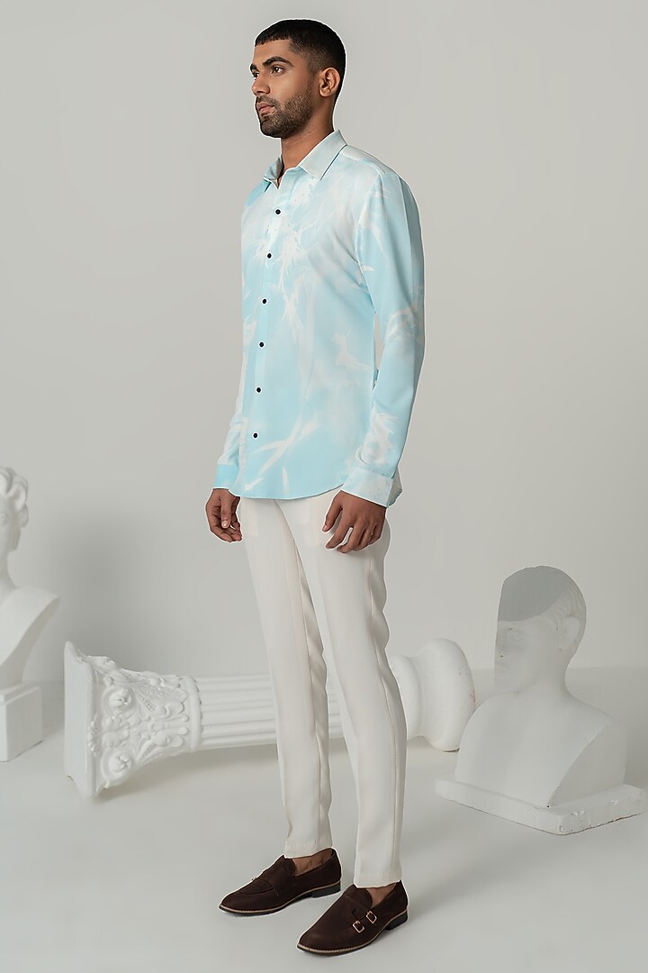 Aqua Italian Crepe Party Wear Shirt by Varun Chakkilam Men at Pernia's Pop Up Shop