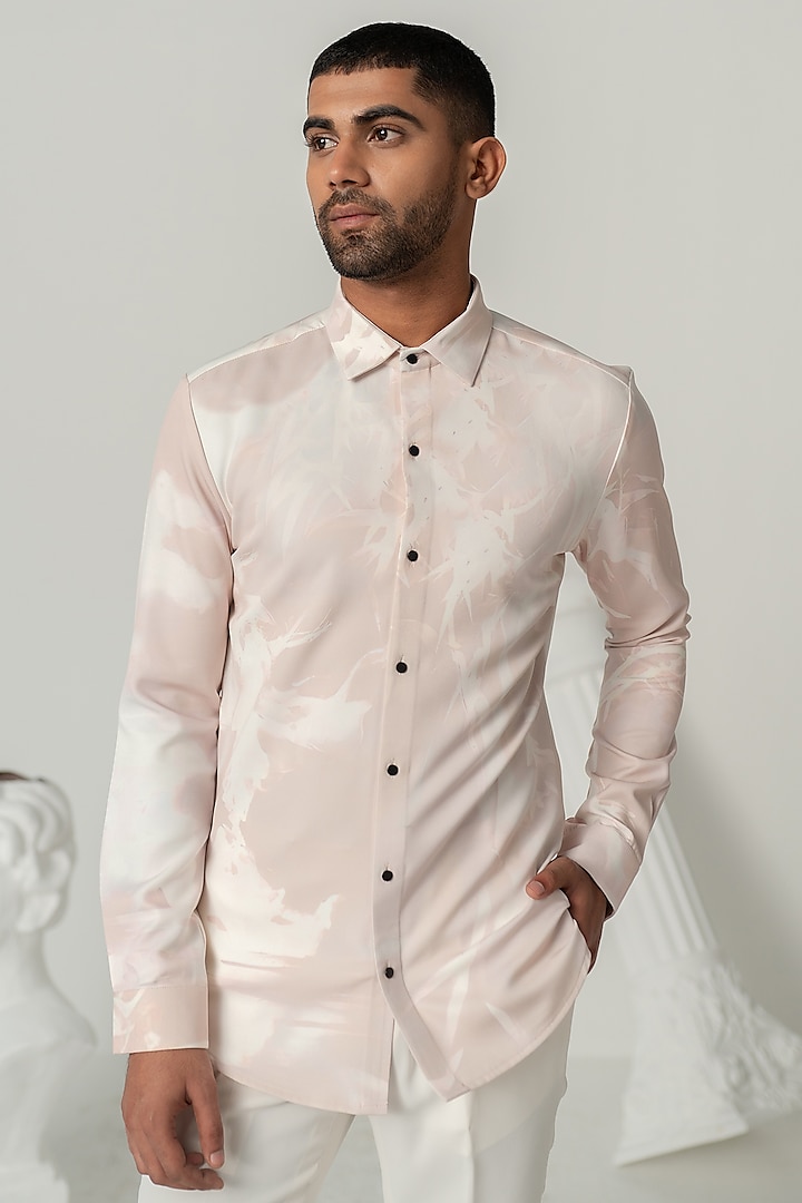 Pinkish Petal Italian Crepe Shirt by Varun Chakkilam Men