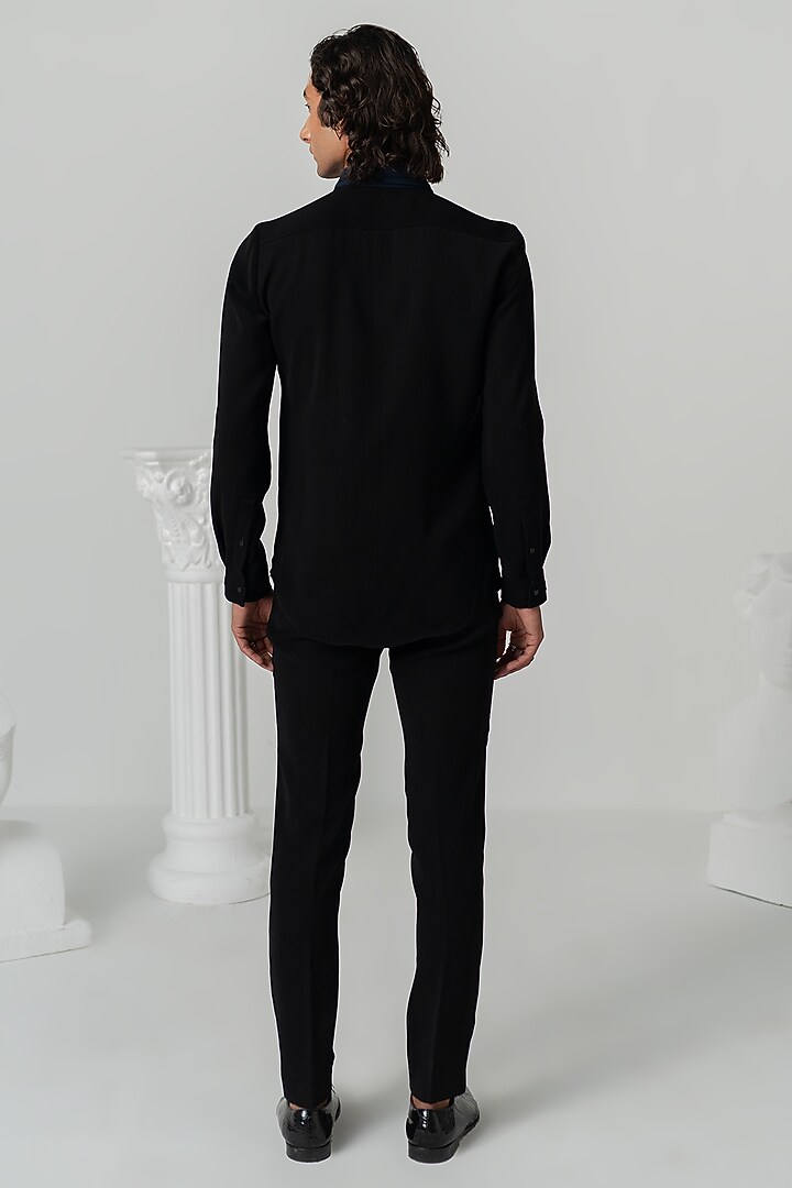 Midnight Blue Japanese Polyester Party Wear Shirt by Varun Chakkilam Men at Pernia's Pop Up Shop