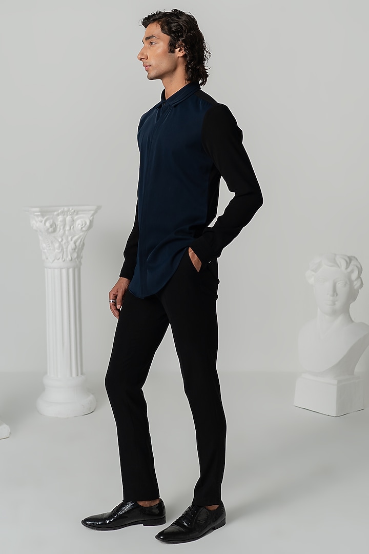 Midnight Blue Japanese Polyester Party Wear Shirt by Varun Chakkilam Men at Pernia's Pop Up Shop