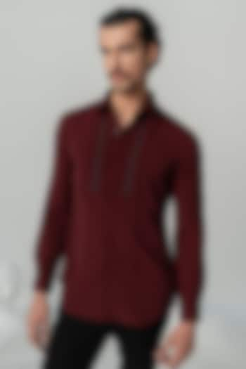 Wine Italian Crepe Shirt by Varun Chakkilam Men