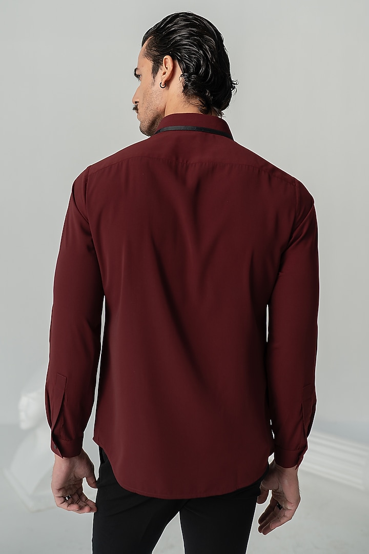 Wine Italian Crepe Wedding Shirt by Varun Chakkilam Men at Pernia's Pop Up Shop