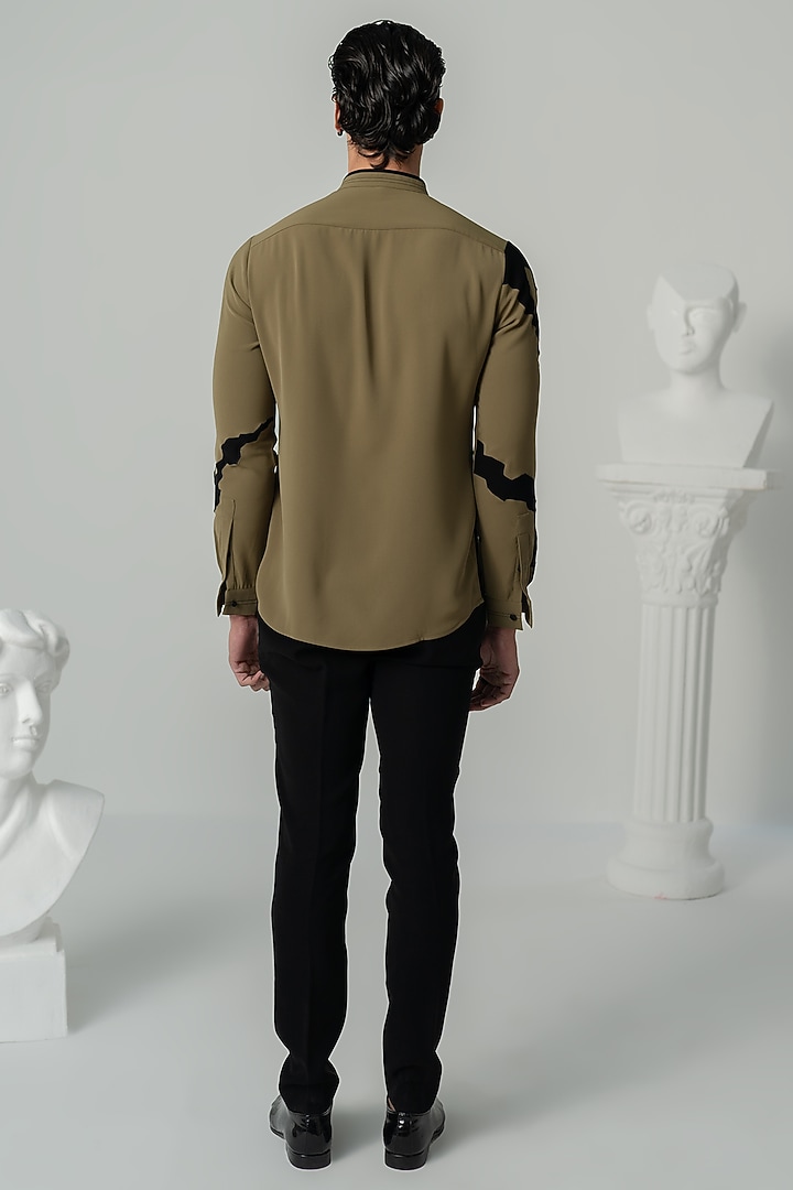 Khaki Japanese Polyester Wedding Shirt by Varun Chakkilam Men at Pernia's Pop Up Shop