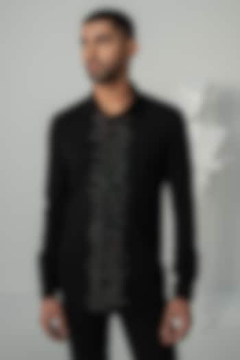 Black Japanese Polyester Shirt by Varun Chakkilam Men