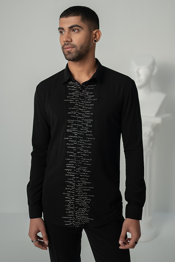 Black Japanese Polyester Shirt by Varun Chakkilam Men