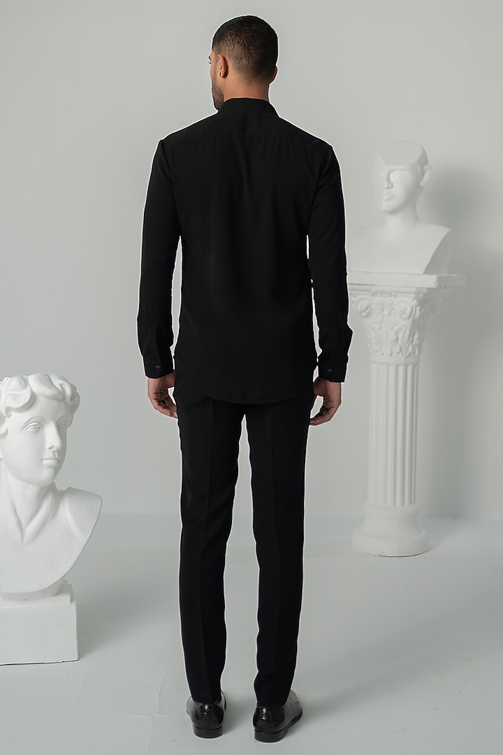 Black Japanese Polyester Wedding Shirt by Varun Chakkilam Men at Pernia's Pop Up Shop