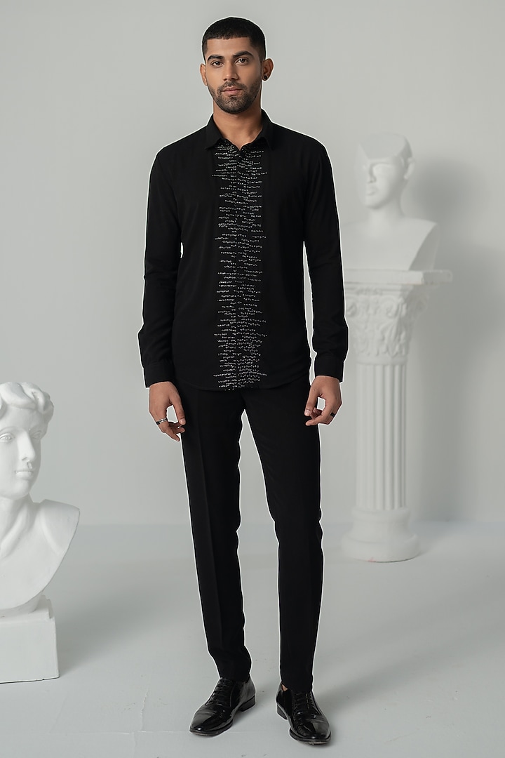 Black Japanese Polyester Wedding Shirt by Varun Chakkilam Men at Pernia's Pop Up Shop