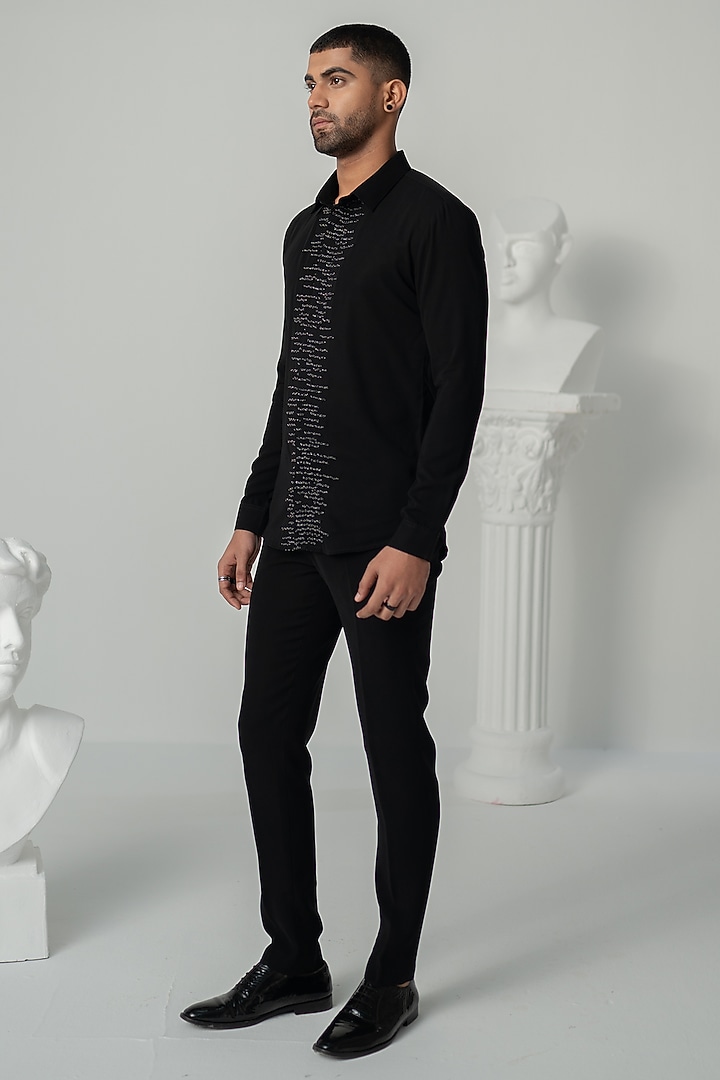 Black Japanese Polyester Wedding Shirt by Varun Chakkilam Men at Pernia's Pop Up Shop