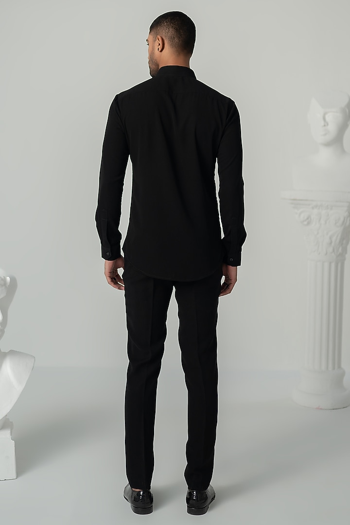 Black Japanese Polyester Wedding Shirt by Varun Chakkilam Men at Pernia's Pop Up Shop