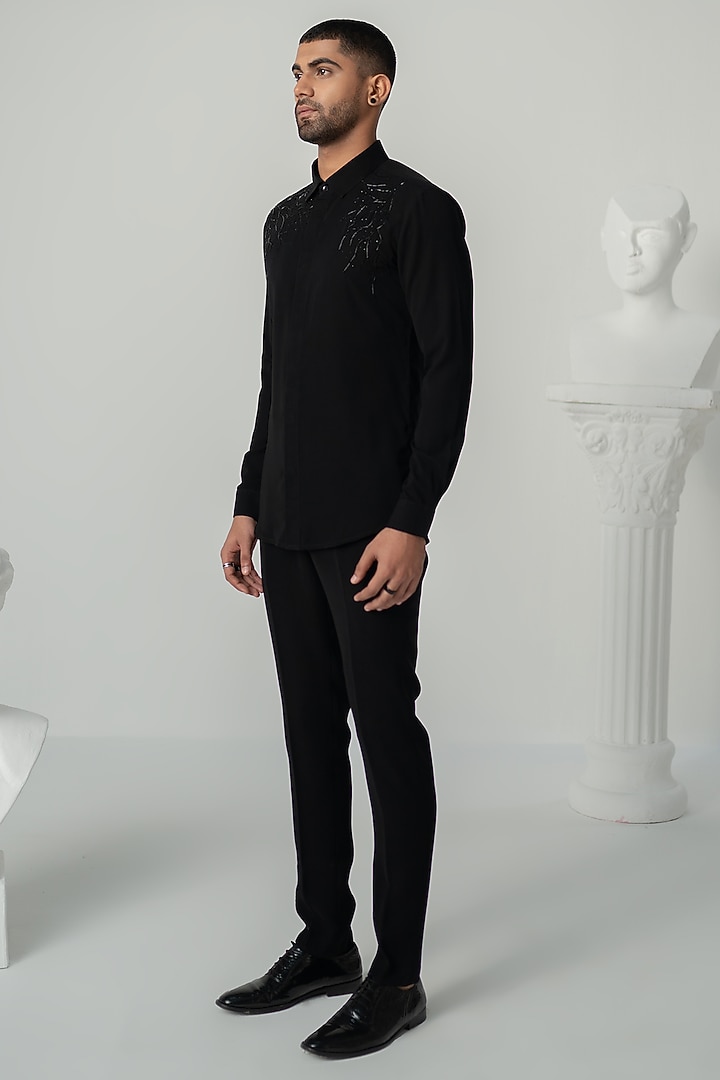 Black Japanese Polyester Wedding Shirt by Varun Chakkilam Men at Pernia's Pop Up Shop