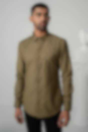 Khaki Italian Crepe Shirt by Varun Chakkilam Men