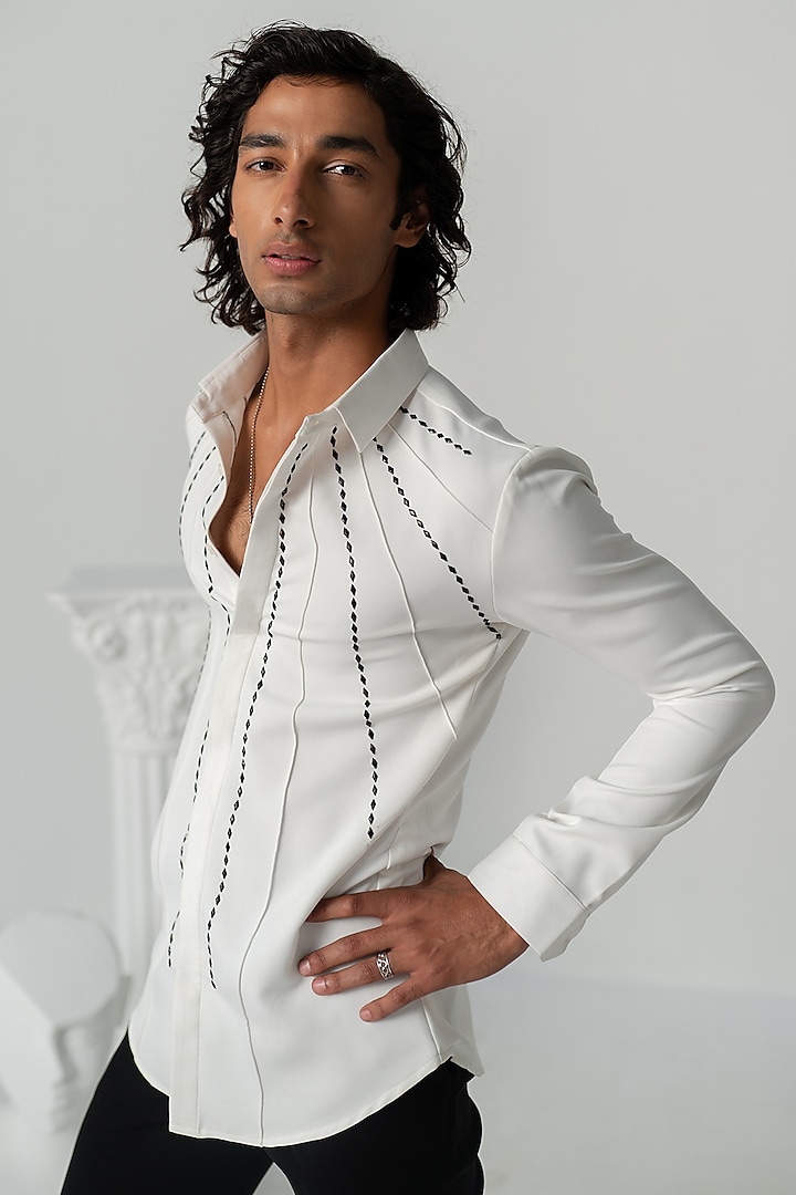 Bright White Japanese Polyester Shirt by Varun Chakkilam Men