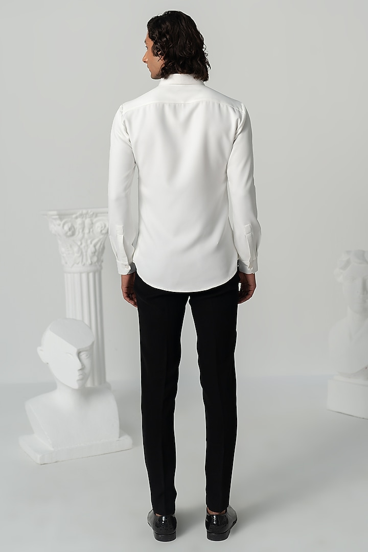 Bright White Japanese Polyester Wedding Shirt by Varun Chakkilam Men at Pernia's Pop Up Shop