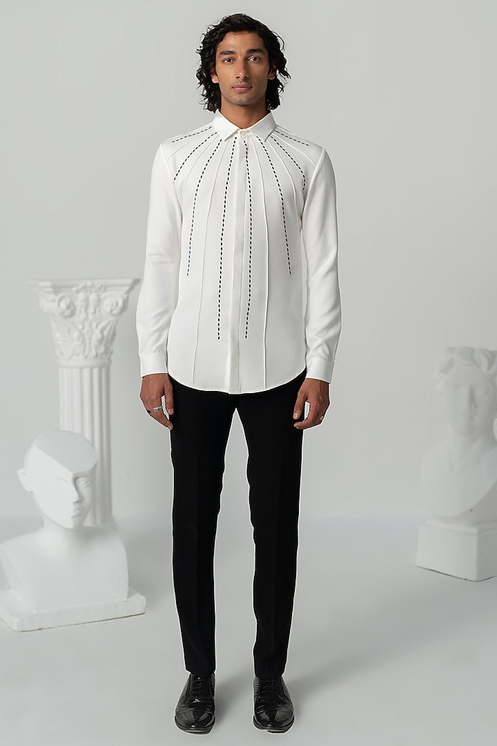 Bright White Japanese Polyester Wedding Shirt by Varun Chakkilam Men at Pernia's Pop Up Shop