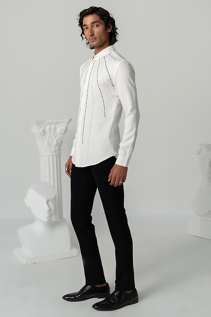 Bright White Japanese Polyester Wedding Shirt by Varun Chakkilam Men at Pernia's Pop Up Shop
