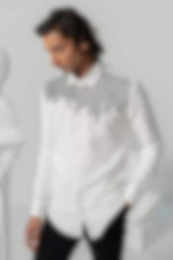 Bright White Japanese Polyester Shirt by Varun Chakkilam Men