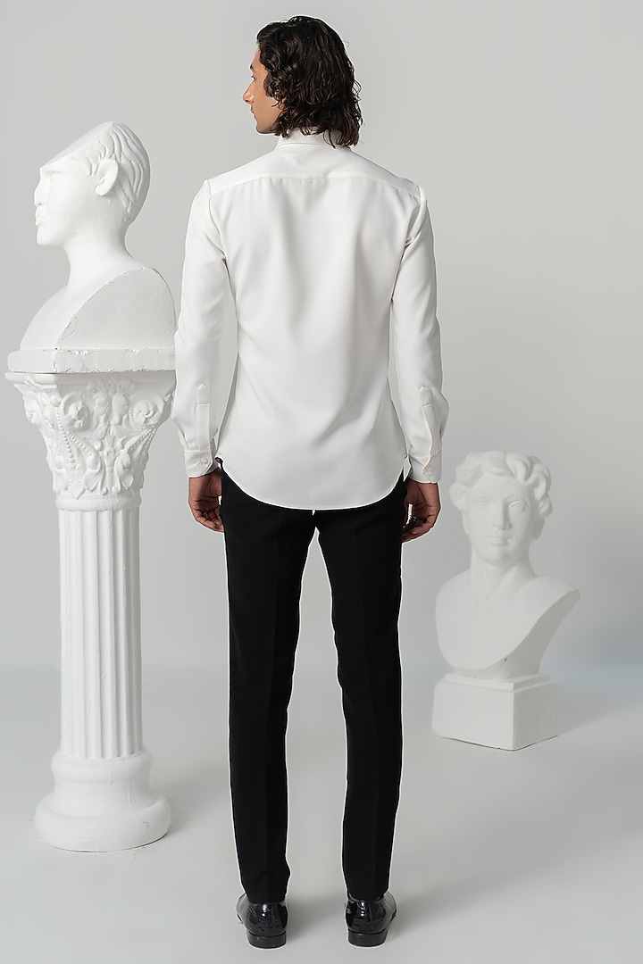 Bright White Japanese Polyester Wedding Shirt by Varun Chakkilam Men at Pernia's Pop Up Shop