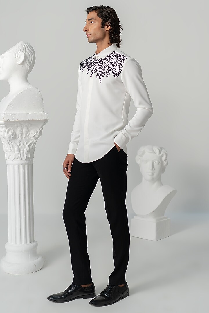 Bright White Japanese Polyester Wedding Shirt by Varun Chakkilam Men at Pernia's Pop Up Shop