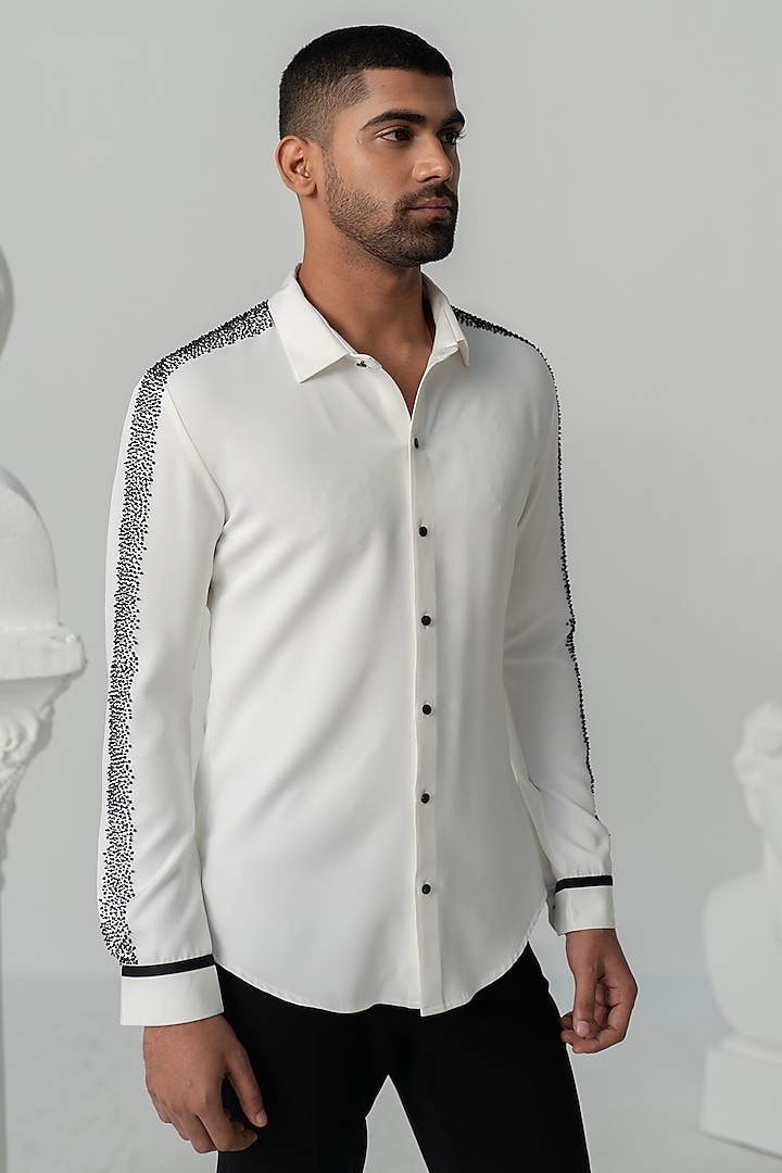 Bright White Japanese Polyester Shirt by Varun Chakkilam Men