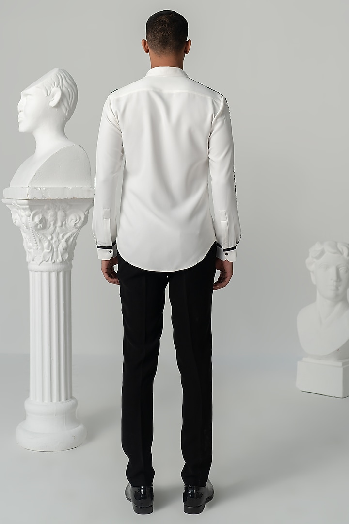 Bright White Japanese Polyester Wedding Shirt by Varun Chakkilam Men at Pernia's Pop Up Shop