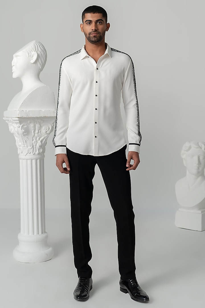 Bright White Japanese Polyester Wedding Shirt by Varun Chakkilam Men at Pernia's Pop Up Shop