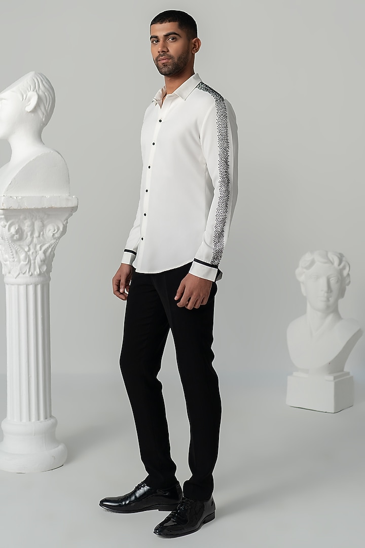 Bright White Japanese Polyester Wedding Shirt by Varun Chakkilam Men at Pernia's Pop Up Shop