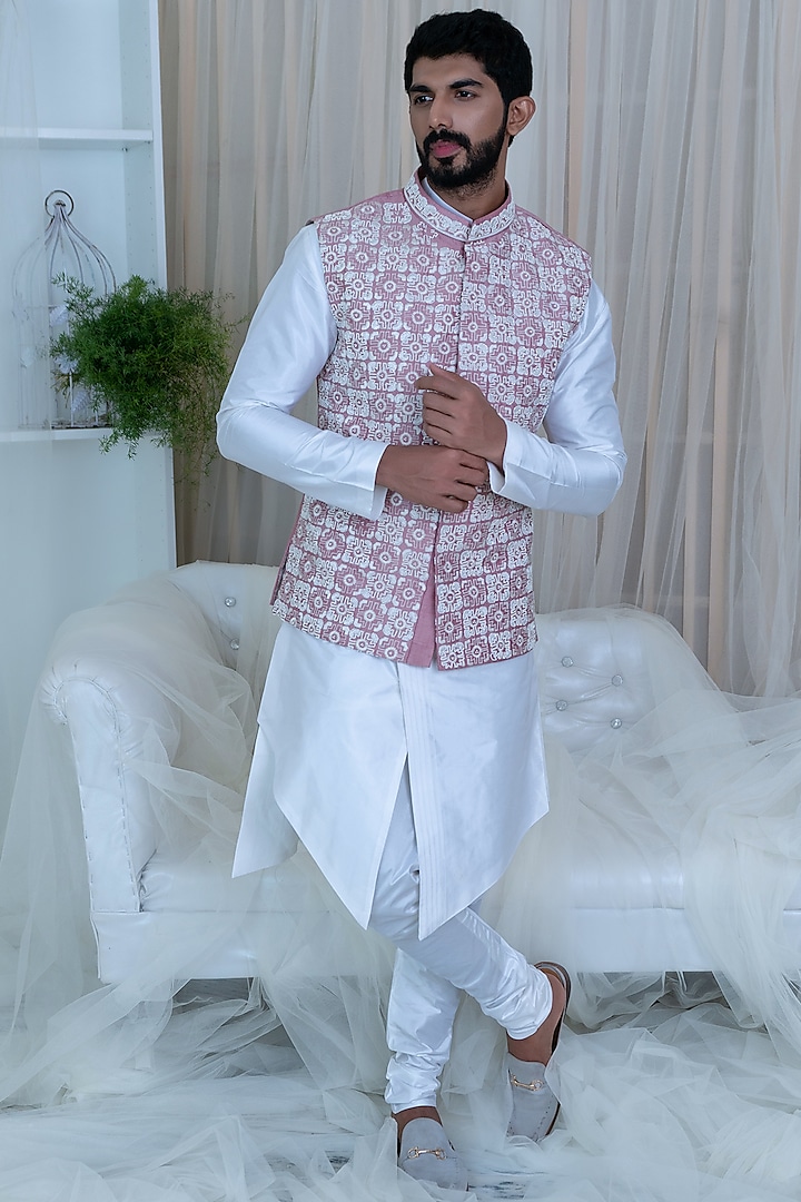 Mauve Embellished Nehru Jacket Set by Varun Chakkilam Men