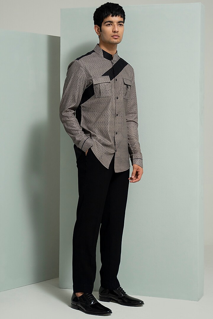 Grey Twill Cotton Party Wear Shirt by Varun Chakkilam Men at Pernia's Pop Up Shop