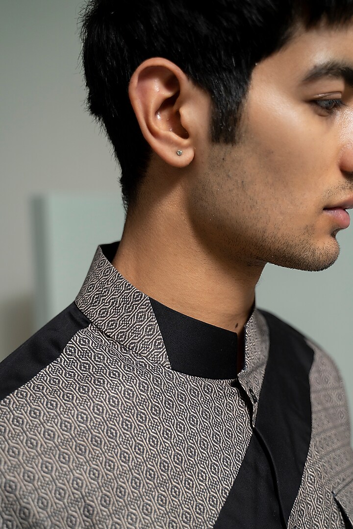 Grey Twill Cotton Party Wear Shirt by Varun Chakkilam Men at Pernia's Pop Up Shop