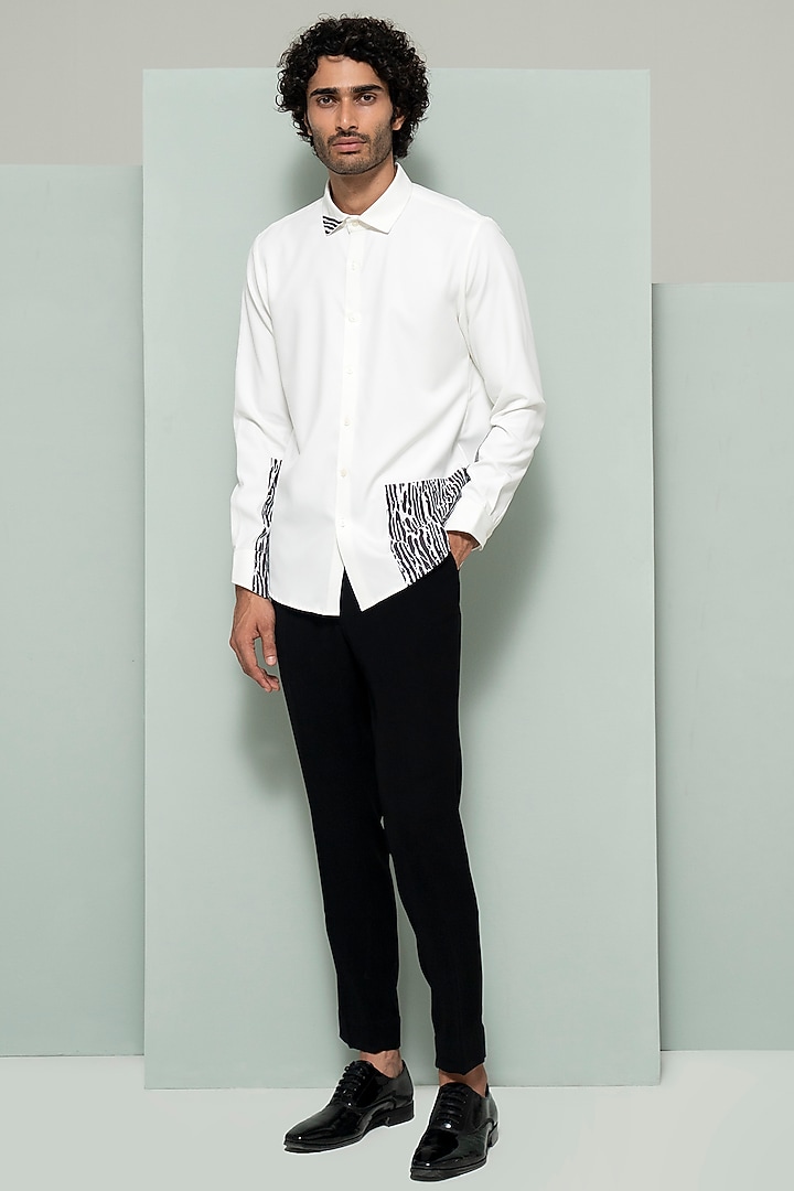 White Twill Cotton Printed Party Wear Shirt by Varun Chakkilam Men at Pernia's Pop Up Shop