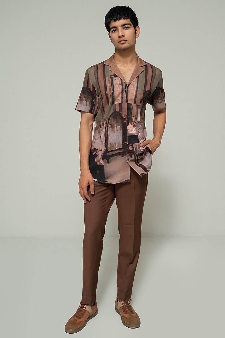 Brown Blended Crepe Printed Party Wear Shirt by Varun Chakkilam Men at Pernia's Pop Up Shop