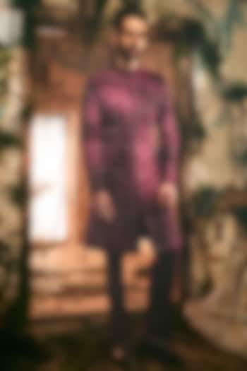 Plum Japanese Polyester & Twill Silk Groom Sherwani Set by Varun Chakkilam Men at Pernia's Pop Up Shop