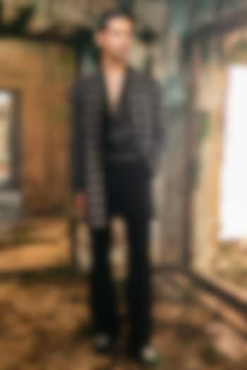 Black Japanese Polyester & Organza Open Jacket Set by Varun Chakkilam Men at Pernia's Pop Up Shop