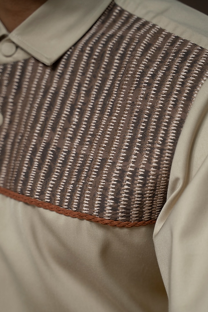Beige Taupe Cotton Party Wear Shirt by Varun Chakkilam Men at Pernia's Pop Up Shop