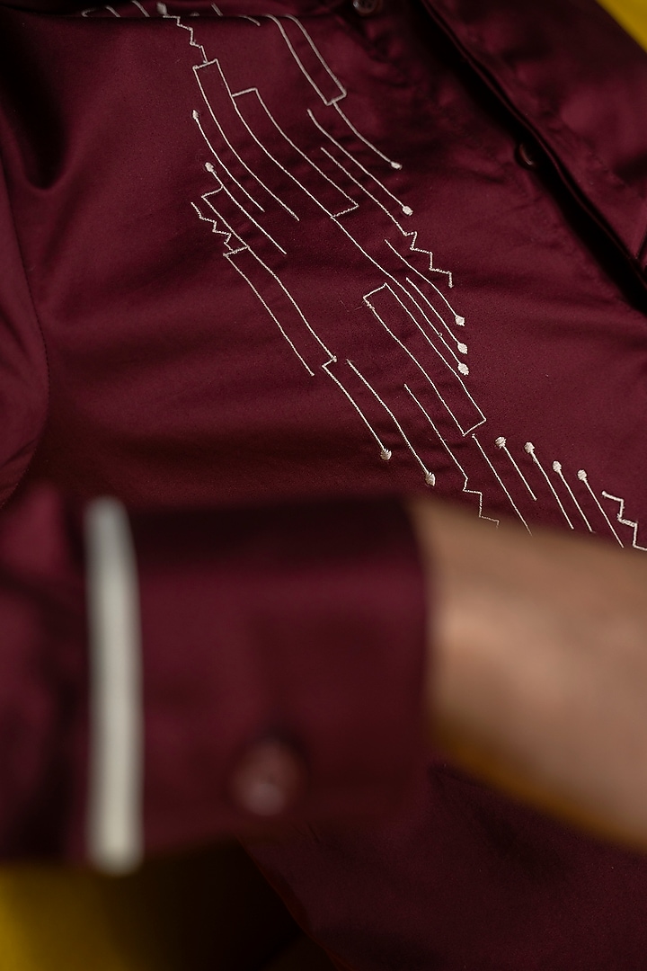 Mahogany Cotton Party Wear Shirt by Varun Chakkilam Men at Pernia's Pop Up Shop