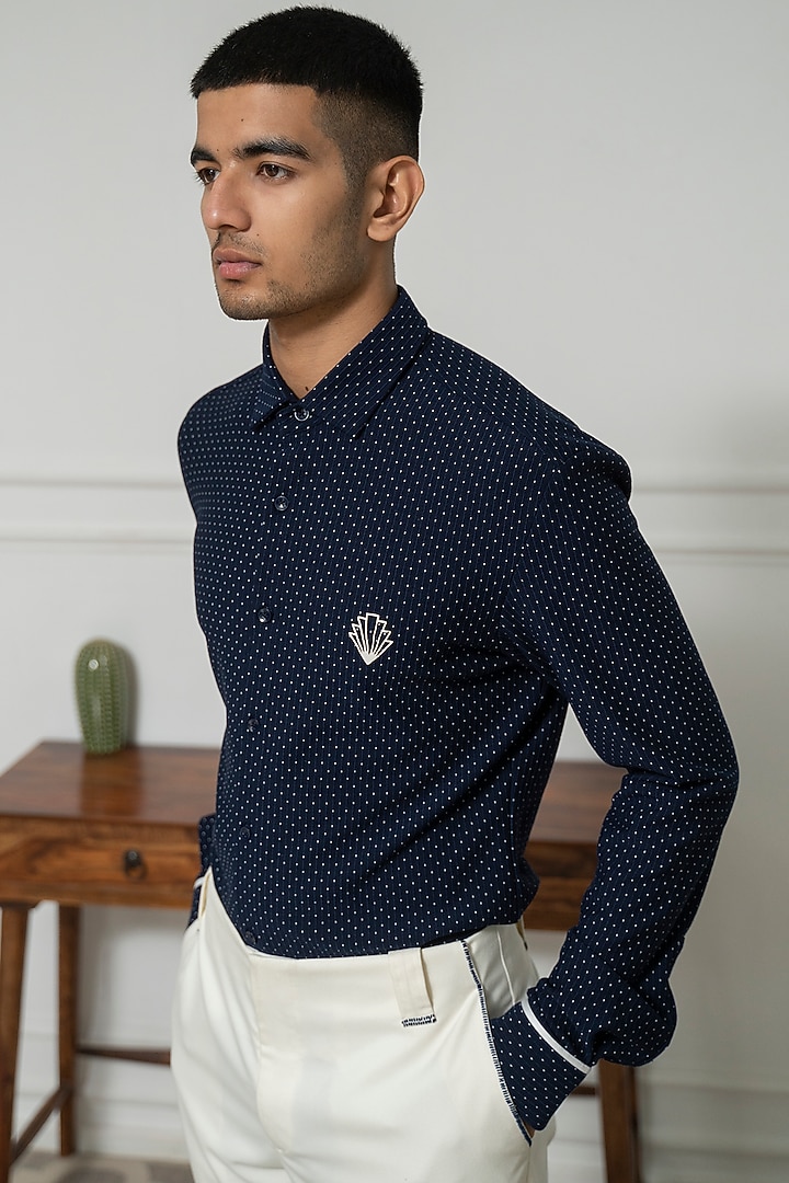 Blue Cotton Party Wear Shirt by Varun Chakkilam Men at Pernia's Pop Up Shop