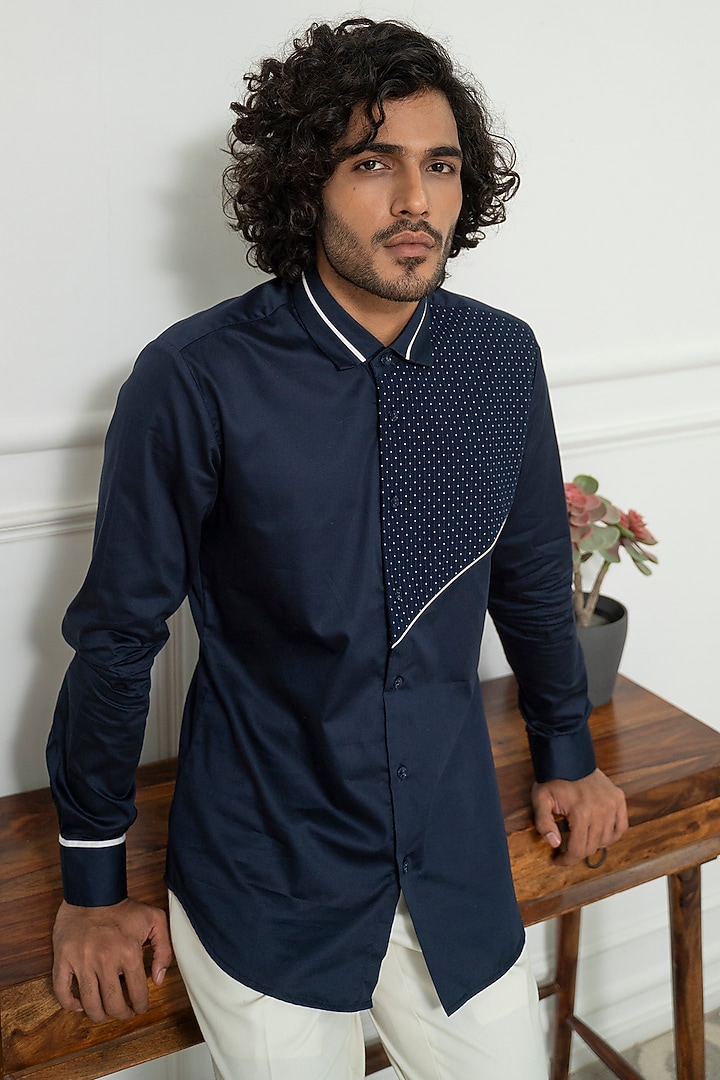Blue Party Wear Shirt In Cotton by Varun Chakkilam Men at Pernia's Pop Up Shop