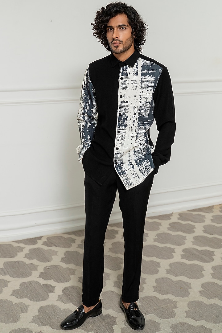 Charcoal Black Cotton Printed Party Wear Shirt by Varun Chakkilam Men at Pernia's Pop Up Shop