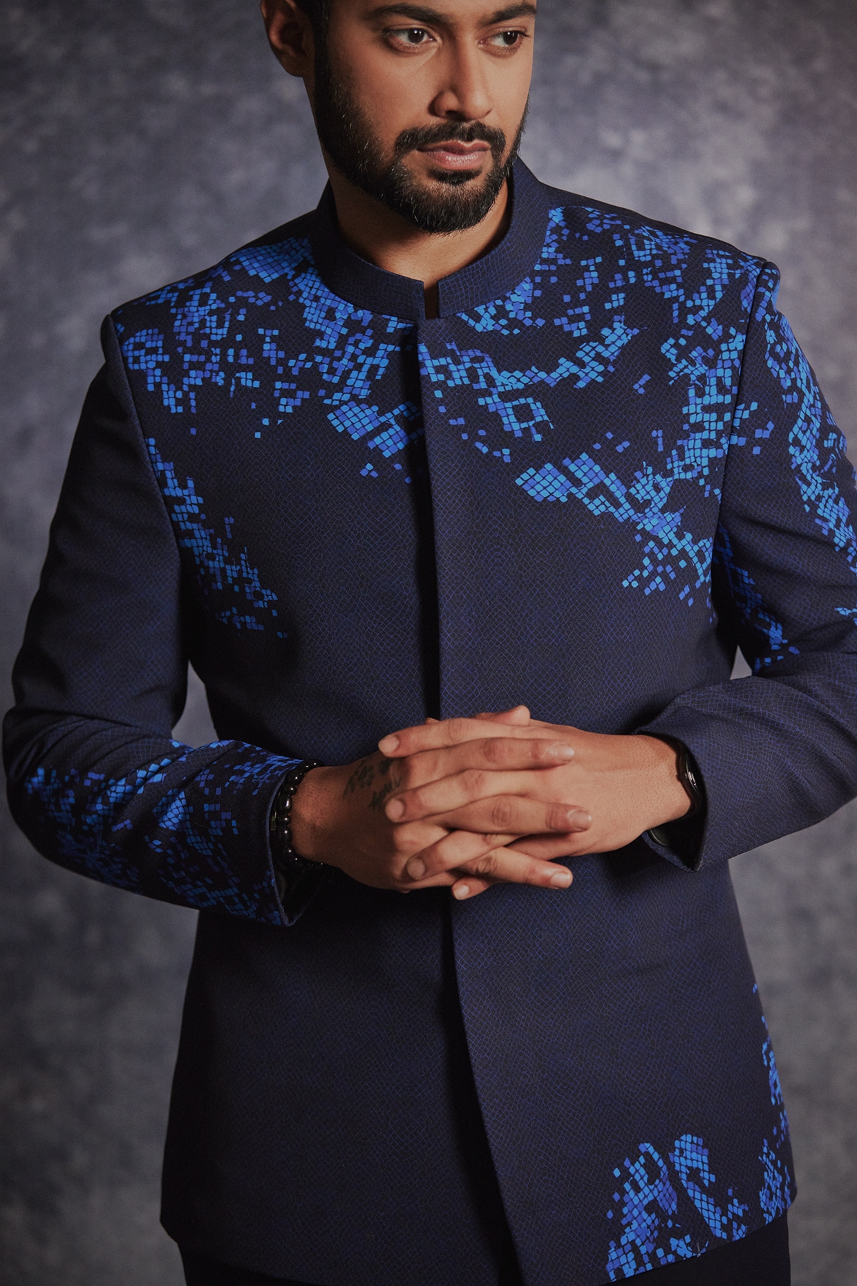 Buy Raghavendra Rathore Bandhgala Suit with Patch Pockets | Navy Blue Color  Men | AJIO LUXE