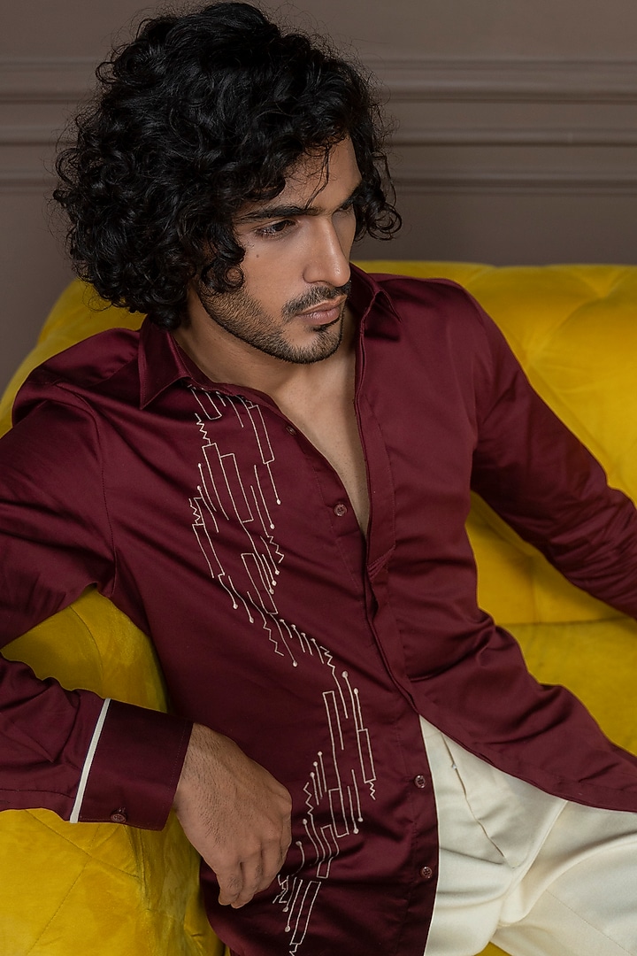 Mahogany Cotton Party Wear Shirt by Varun Chakkilam Men at Pernia's Pop Up Shop