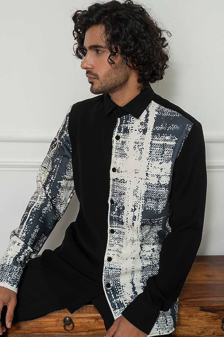 Charcoal Black Cotton Printed Party Wear Shirt by Varun Chakkilam Men at Pernia's Pop Up Shop