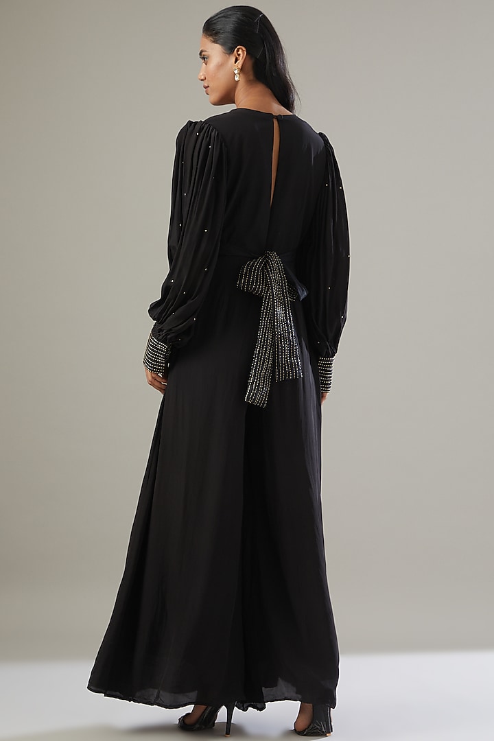 Black Crepe Embroidered Jumpsuit by VIDHI AGRAWAL at Pernia's Pop Up Shop
