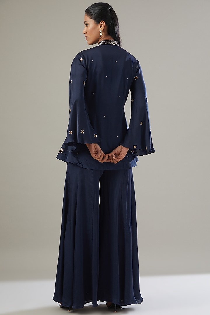 Navy Blue Silk Satin Co-Ord Set by VIDHI AGRAWAL at Pernia's Pop Up Shop