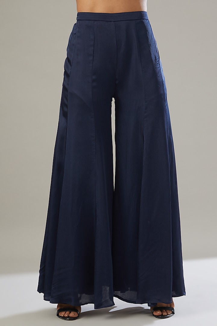 Navy Blue Silk Satin Co-Ord Set by VIDHI AGRAWAL at Pernia's Pop Up Shop