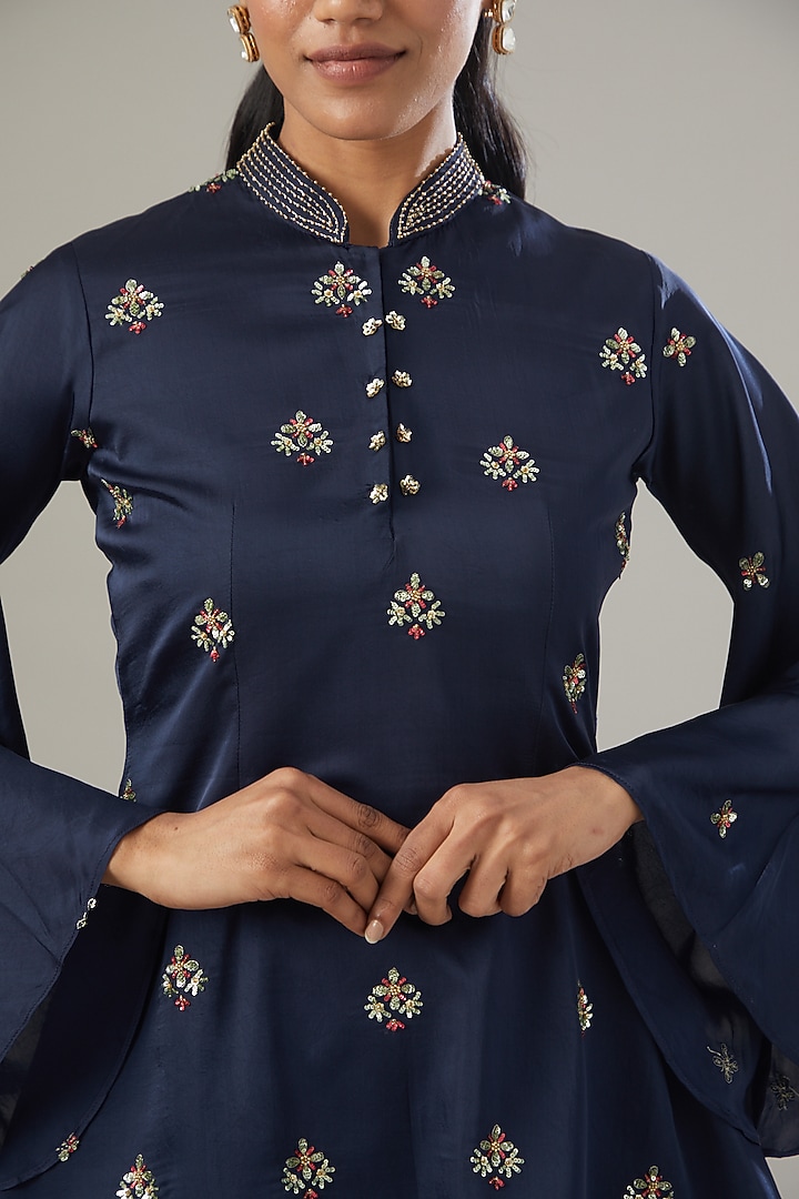 Navy Blue Silk Satin Co-Ord Set by VIDHI AGRAWAL at Pernia's Pop Up Shop