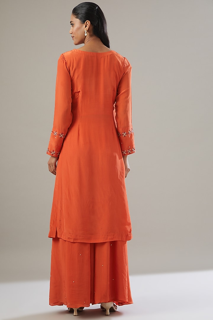 Saffron Crepe Kurta Set by VIDHI AGRAWAL at Pernia's Pop Up Shop