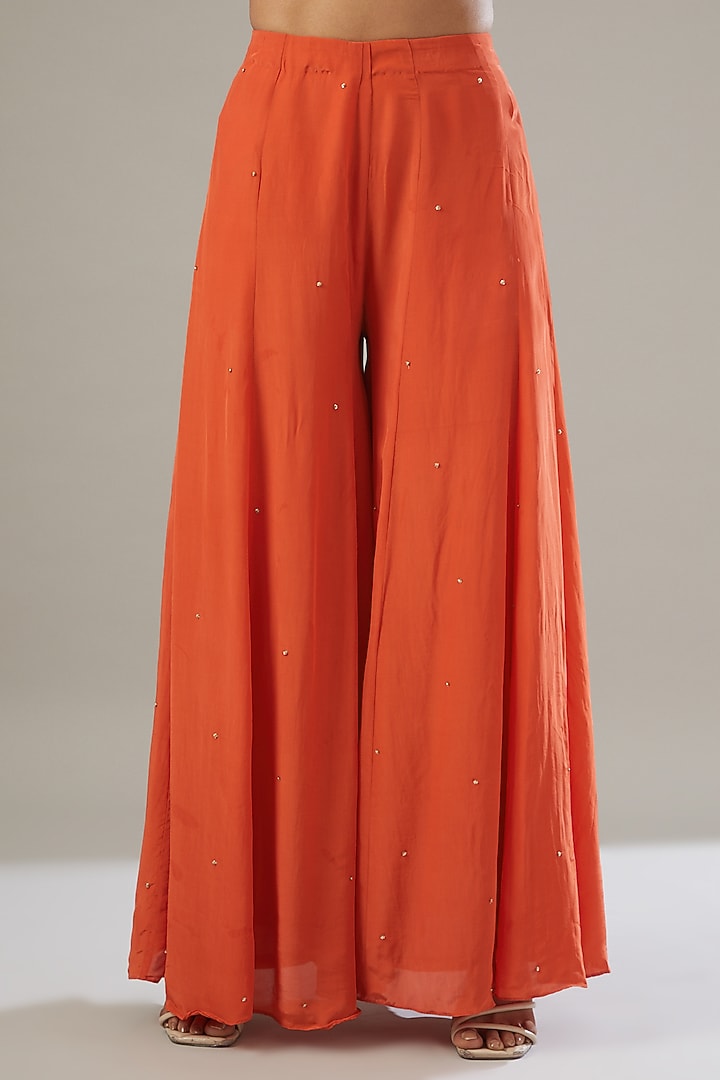 Saffron Crepe Kurta Set by VIDHI AGRAWAL at Pernia's Pop Up Shop