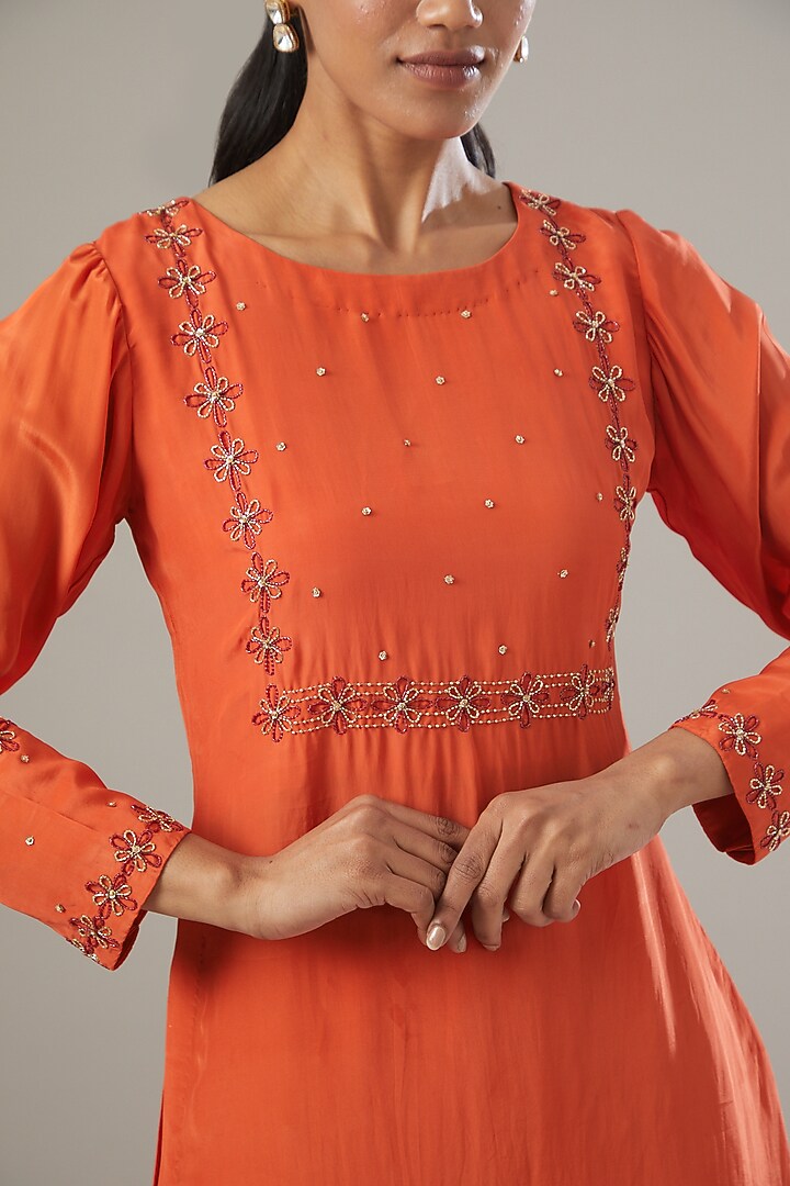 Saffron Crepe Kurta Set by VIDHI AGRAWAL at Pernia's Pop Up Shop